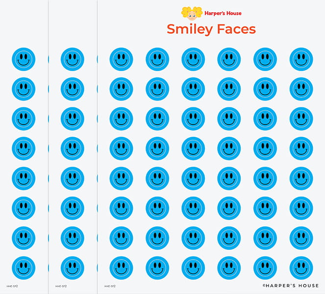 stack of blue smiley face stickers
