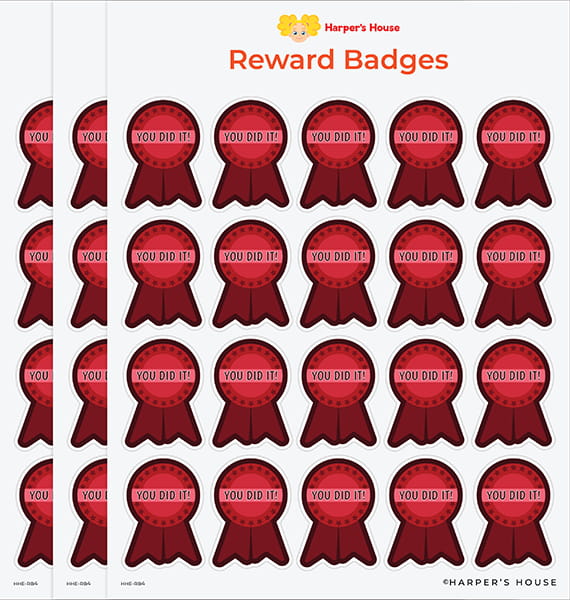 stack of red reward badge stickers
