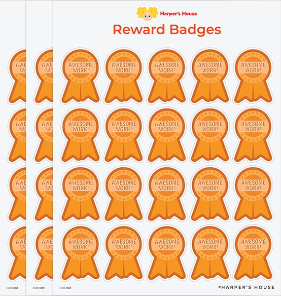 stack of orange reward badge stickers