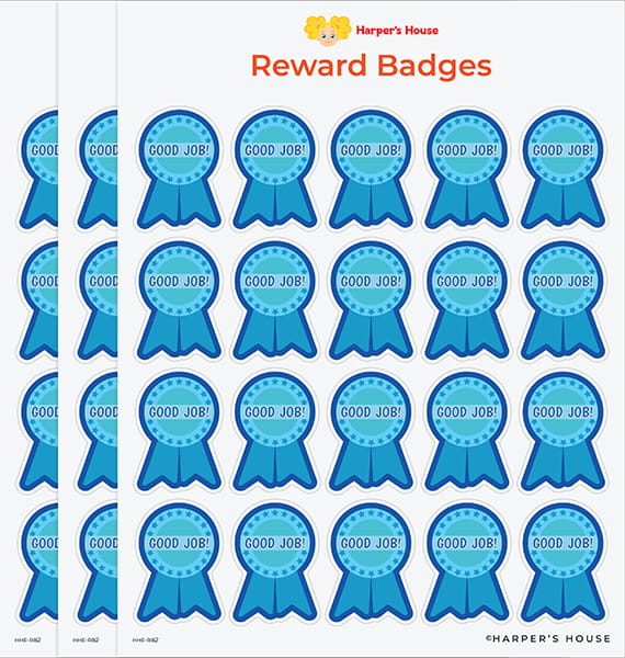 stack of blue reward badge stickers