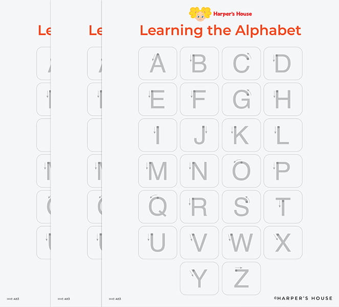 stack of alphabet tracing stickers