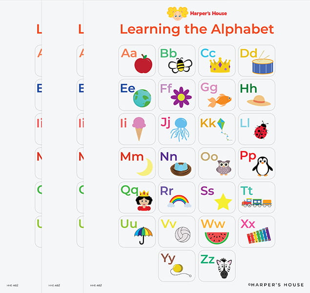 stack of illustrated alphabet stickers
