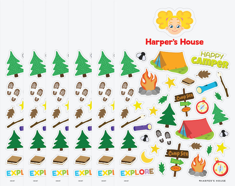 stack of camping stickers